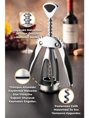 Feyza Design Şık ve Dayanıklı Nikel Kaplama Tirbuşon, Kaliteli Şişe Açma Aksesuarı