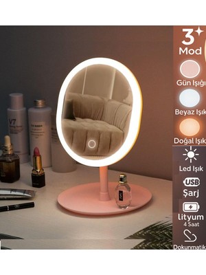 Özgürce Oval Şarjlı Dokunmatik LED Makyaj Aynası, 3 Mod, 90° Ayarlanabilir