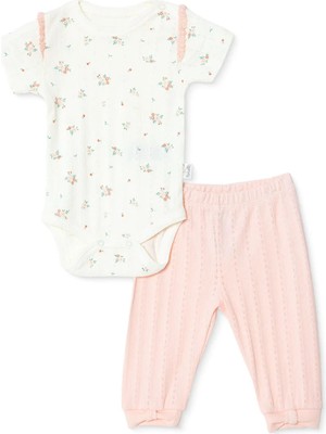 Bebetto Kız Bebek Body-Alt Çiçek Baskılı Çıtçıtlı Fırfırlı Yaka Kısa Kol Patiksiz