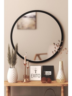Özgürce Şık Siyah Yuvarlak Dekoratif Duvar Aynası 55 cm