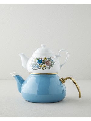 English Home Lively Porselen Emaye Çaydanlık 0,85 + 2,2 L Mavi