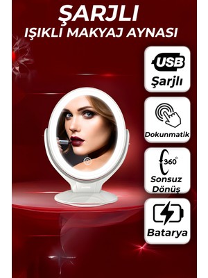 Özgürce LED Işıklı Şarjlı Makyaj Aynası, 7x Büyüteç, Dokunmatik, Taşınabilir