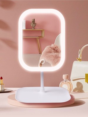 Özgürce Kare LED Işıklı Dokunmatik Makyaj Aynası, Pembe ve Beyaz Renk Alternatifleri
