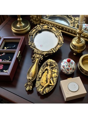 Özgürce Şık Gold ve Siyah Eskitme Dekoratif Polyester Takı ve Makyaj Aynası