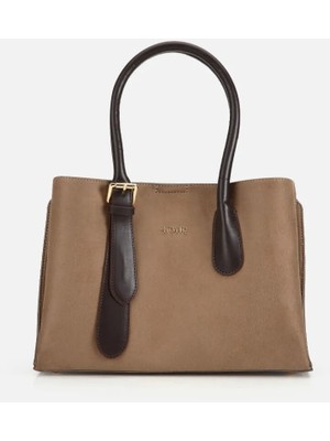 Hotiç Kadın Süet Vizon Kemer Detaylı Omuz Çantası