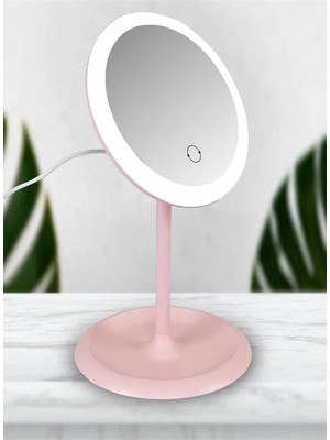 Özgürce Beyaz Dokunmatik LED Işıklı USB Yuvarlak Masaüstü Makyaj Aynası