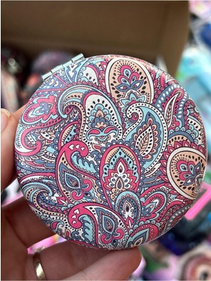 Özgürce Etnik Desenli Yuvarlak Çanta ve Makyaj Aynası Seti