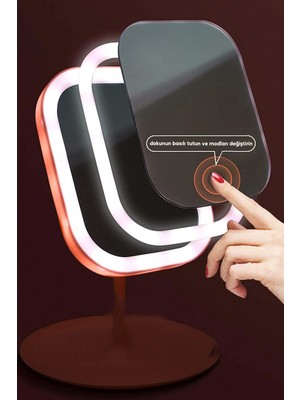 Özgürce LED Işıklı 3 Modlu Makyaj Aynası, USB Şarjlı, Açı Ayarlı, Dikdörtgen