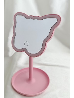 Özgürce Dokunmatik LED Işıklı Pembe Kelebek Makyaj Aynası (16X23 Cm)