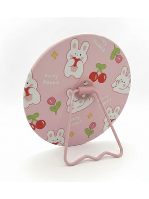 Özgürce Sevimli Tavşan Desenli Yuvarlak Taşınabilir Makyaj Aynası