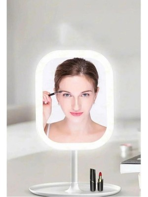 Özgürce Dokunmatik Masaüstü Makyaj Aynası, LED Işıklı, Beyaz, 3 Modlu, Standlı