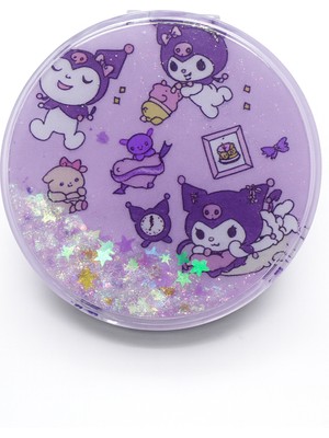 Özgürce Renkli Kuromi ve My Melody Figürlü Sulu Simli Akışkan Makyaj Aynası