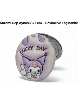 Özgürce Sevimli Kuromi Baskılı Cep Aynası 8x7 Cm, Taşınabilir ve Şık Tasarım