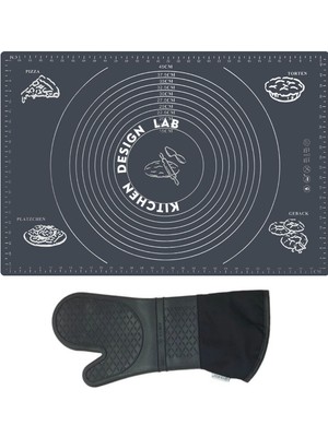 Feyza Design Iki Parça Gri Silikon Hamur Açma ve Mutfak Fırın Eldiven Seti