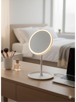 Özgürce Şarjlı Yuvarlak Ledli Makyaj Aynası 30X18 Cm, Parlak ve Şık Tasarım