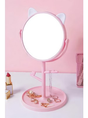 Özgürce Kedi Kulaklı Makyaj Aynası ve Takı Organizerli, Şık ve Kullanışlı Tasarım