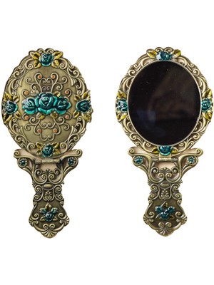 Özgürce Eşsiz Nakış Işlemeli Taşlı Zamak Döküm Katlanır El Aynası