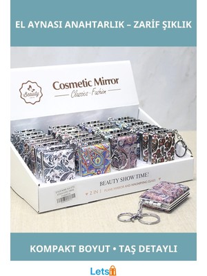 Özgürce Zarif Taş Detaylı El Aynası ve Anahtarlık Seti, Şık ve Kullanışlı Tasarım