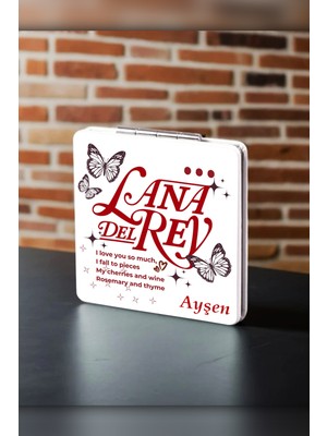 Özgürce Kişiye Özel Isimli Kare Deri Ayna ve Cep Aynası Lana Del Rey Baskılı