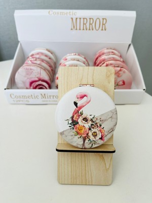 Özgürce Gül, Kalp ve Flamingo Desenli Parlak Cep Aynası, Şık ve Taşınabilir