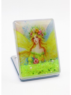 Özgürce Simli Peri Tasarımlı Çift Taraflı Yuvarlak Küçük Cep Makyaj Aynası