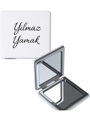 Özgürce Kare Suni Deri Cep Aynası, 2x Büyüteçli, Katlanabilir, Taşınabilir, Beyaz