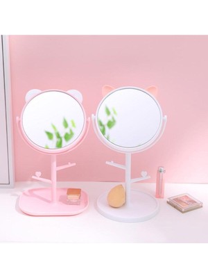 Özgürce Beyaz Kedi Kulaklı Masa Üstü Makyaj Aynası, Askılı Tasarım