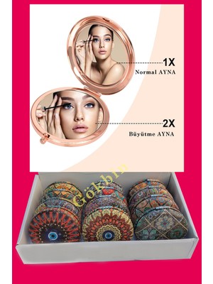 Özgürce Renkli Kedi Kalp Yuvarlak Tasarımlı Kozmetik Çanta ve Makyaj Aynası