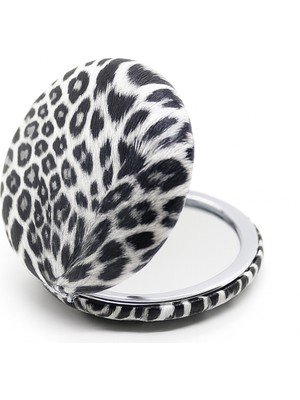 Özgürce Leopar Desenli Yuvarlak Çift Taraflı Büyüteçli Makyaj Aynası
