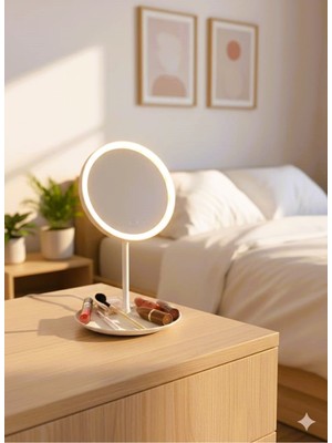 Özgürce Işıklı Ayaklı Şarjlı Makyaj Aynası, 4 Renkli Işık Seçeneği