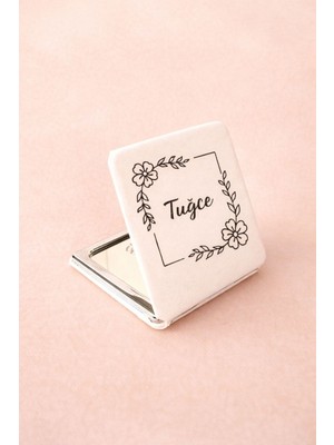 Özgürce Kişiye Özel Deri Cep Aynası 6x6 ve 2x Zoom Beyaz