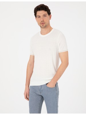 Pierre Cardin Erkek Ekru Slim Fit Bisiklet Yaka Triko Tişört 50303616-VR019