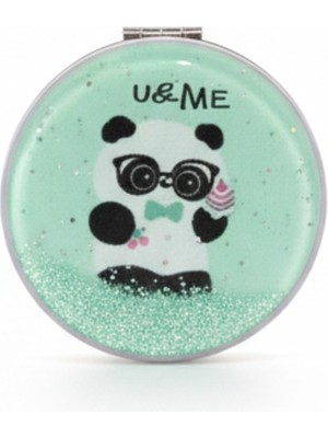 Özgürce Iki Taraflı Panda Temalı Simli Hareketli Sıvı Makyaj Aynası
