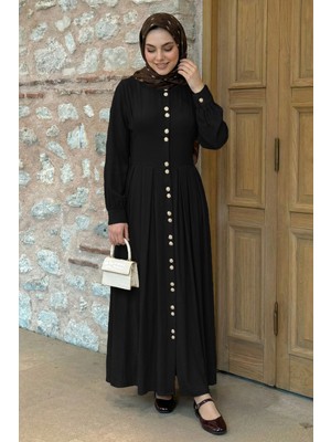 inStyle Çift Gold Düğmeli Siyah Elbise