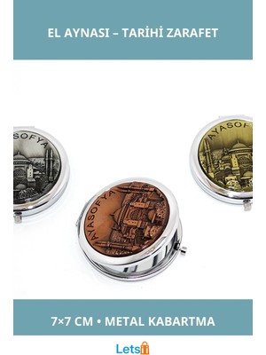 Özgürce El Aynası, Metal Kabartmalı, 7x7 Cm, Şık ve Zarif Tasarım