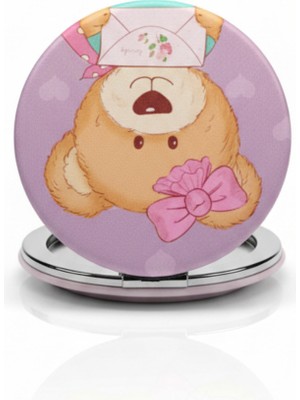 Özgürce Sevimli Yavru Ayıcık Desenli 6x6 cm Yuvarlak Taşınabilir Makyaj Aynası