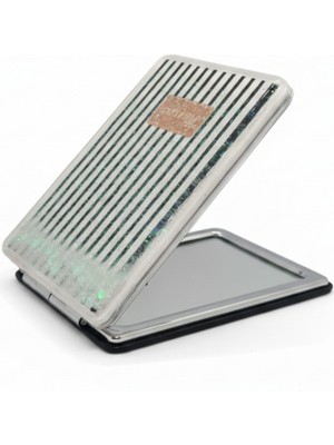 Özgürce Siyah Desenli 5x7 cm Kapaklı Taşınabilir Sulu Simli Makyaj Aynası