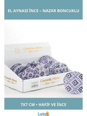 Özgürce Şık Taşlı Nazar Boncuklu Yuvarlak El Aynası 7x7 cm