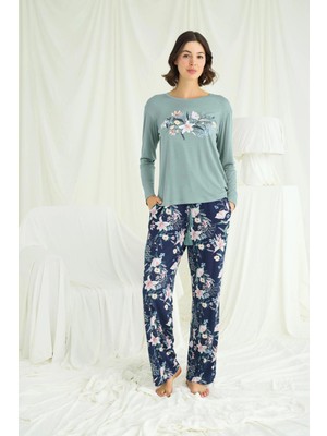 Liyuza Çiçek ve Yaprak Desenli Baskılı Pijama Takımı