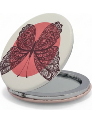 Özgürce Kelebek Desenli Yuvarlak Taşınabilir Mini Makyaj Aynası