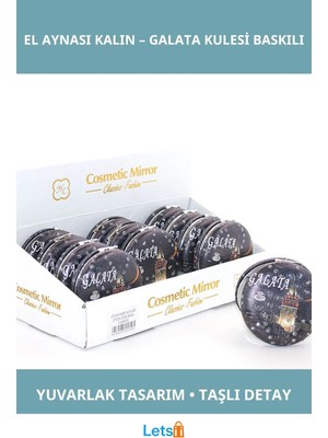 Özgürce Taşlı Galata Kulesi Tasarımlı Yuvarlak El Aynası, Şık ve Zarif Tasarım