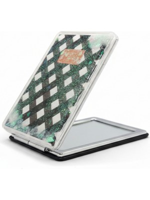 Özgürce Siyah Desenli 5x7 cm Kapaklı Sulu Simli Taşınabilir Cep Makyaj Aynası