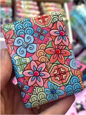 Özgürce Mandala Desenli Dikdörtgen Cep Çanta ve Makyaj Aynası Seti