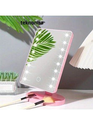 Özgürce 16 LED Dokunmatik Taşınabilir Makyaj Aynası, Üç Seviye Parlaklık, USB Bağlantı