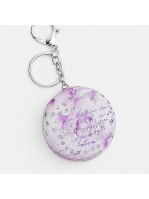 Özgürce Parlak Taşlı Lila Anahtarlıklı Şık Makyaj ve Çanta Içi Ayna