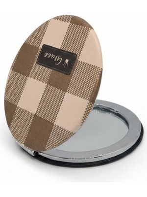 Özgürce Ekose Desenli 6x6 cm Yuvarlak Taşınabilir Cep Makyaj Aynası