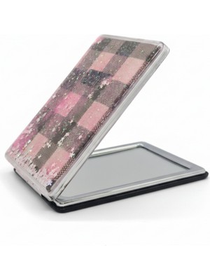 Özgürce Ekose Desenli 5x7 cm Kapaklı Sulu Taşınabilir Cep Makyaj Aynası