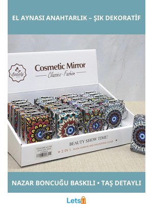 Özgürce Renkli Nazar Boncuklu Taşlı El Aynası Anahtarlık, Şık ve Kullanışlı