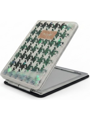 Özgürce Siyah Desenli 5x7 cm Kapaklı Sulu Simli Taşınabilir Cep Makyaj Aynası