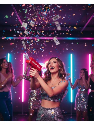 LTG Nova Para Dolar Saçma Para Atma Tabancası Otomatik Kırmızı Oyuncak